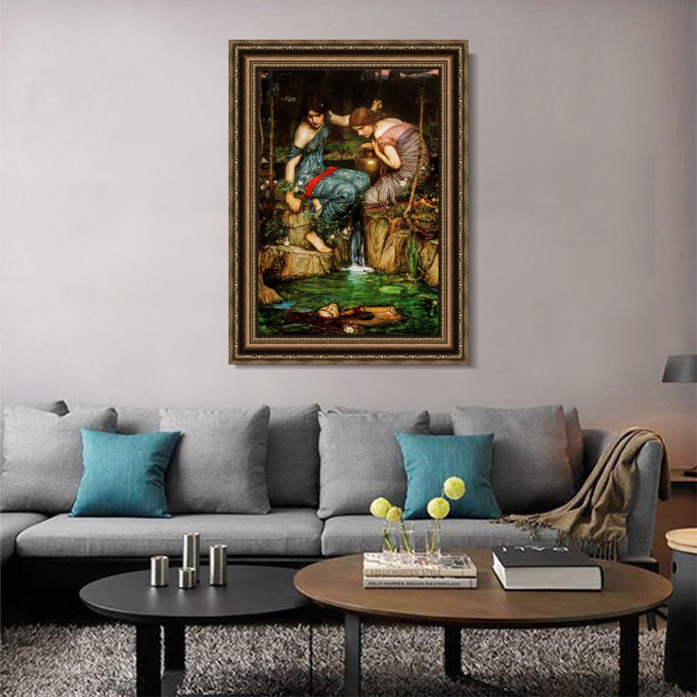 INVIN ART Framed Canvas Art Giclee Print Nymphs Finding The Head of Orpheus by John William Waterhouse Wall Art