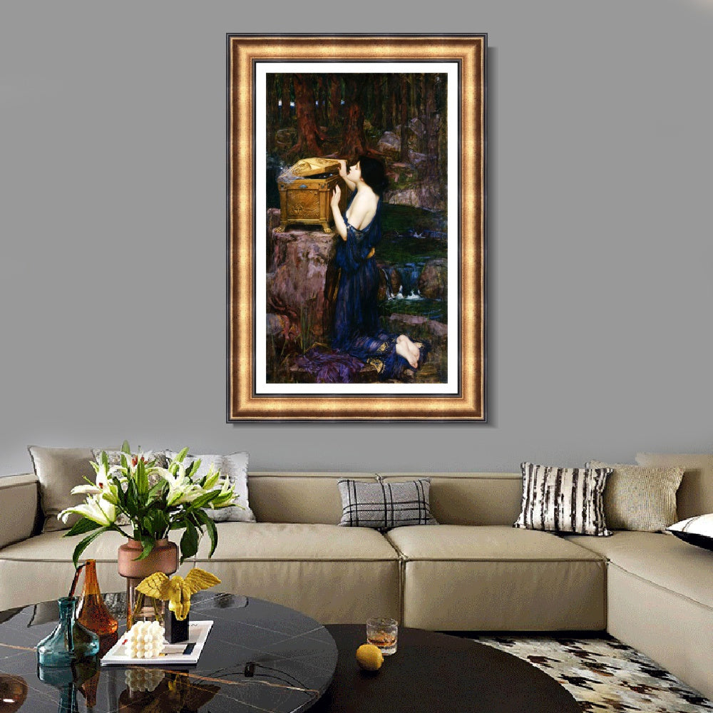 INVIN ART Framed Canvas Art Giclee Print Pandora by John William Waterhouse Wall Art