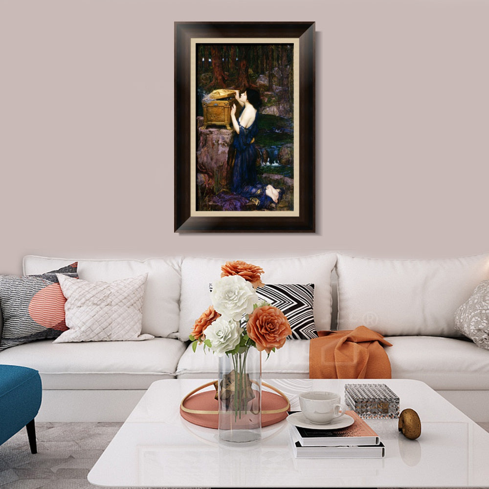 INVIN ART Framed Canvas Art Giclee Print Pandora by John William Waterhouse Wall Art