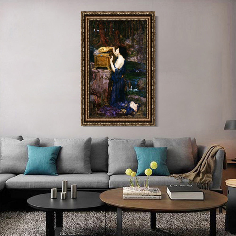 INVIN ART Framed Canvas Art Giclee Print Pandora by John William Waterhouse Wall Art