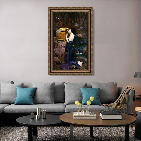 INVIN ART Framed Canvas Art Giclee Print Pandora by John William Waterhouse Wall Art Living Room Home Office Decorations