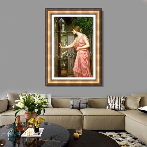 INVIN ART Framed Canvas Art Giclee Print Psyche Entering Cupid's Garden by John William Waterhouse Wall Art Living Room Home Office Decorations