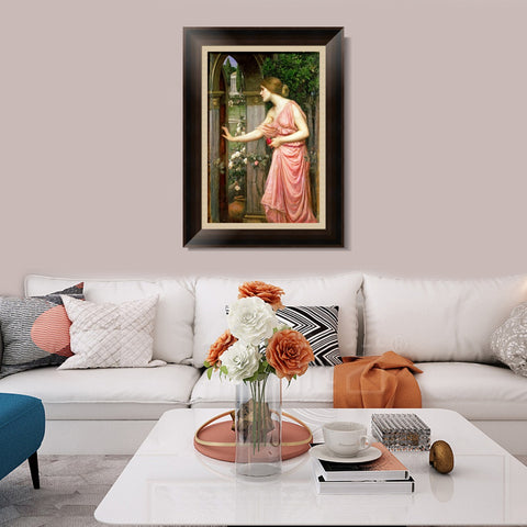 INVIN ART Framed Canvas Art Giclee Print Psyche Entering Cupid's Garden by John William Waterhouse Wall Art Living Room Home Office Decorations
