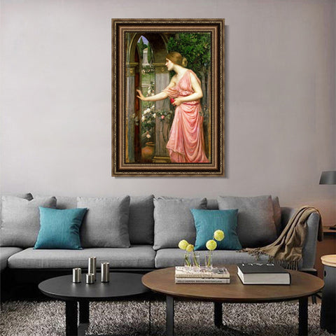 INVIN ART Framed Canvas Art Giclee Print Psyche Entering Cupid's Garden by John William Waterhouse Wall Art Living Room Home Office Decorations