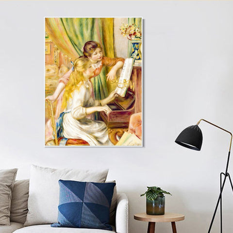 INVIN ART Framed Canvas Young Girls at the Piano by Pierre Auguste Renoir Wall Art Living Room Home Office Decorations