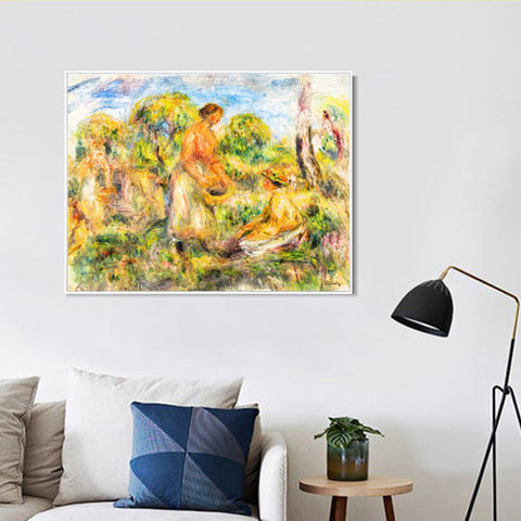 INVIN ART Framed Canvas FEMMES DANS UN PAYSAGE by Pierre Auguste Renoir Wall Art Living Room Home Office Decorations