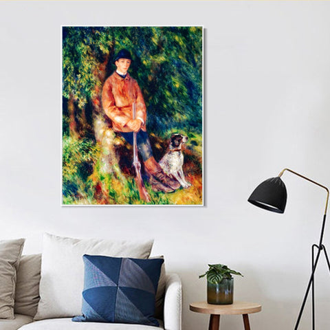 INVIN ART Framed Canvas Portrait of Alfred Bérard with His Dog by Pierre Auguste Renoir Wall Art Living Room Home Office Decorations