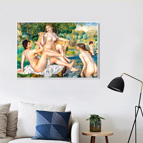 INVIN ART Framed Canvas The Great Bathers by Pierre Auguste Renoir Wall Art Living Room Home Office Decorations