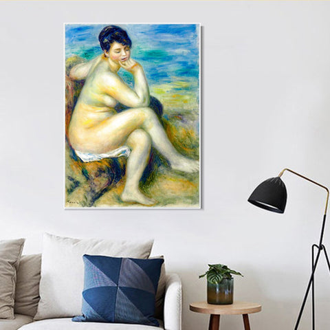 INVIN ART Framed Canvas BAIGNEUSE ACCOUDÉE by Pierre Auguste Renoir Wall Art Living Room Home Office Decorations