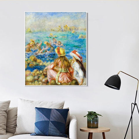 INVIN ART Framed Canvas BAIGNEUSES by Pierre Auguste Renoir Wall Art Living Room Home Office Decorations