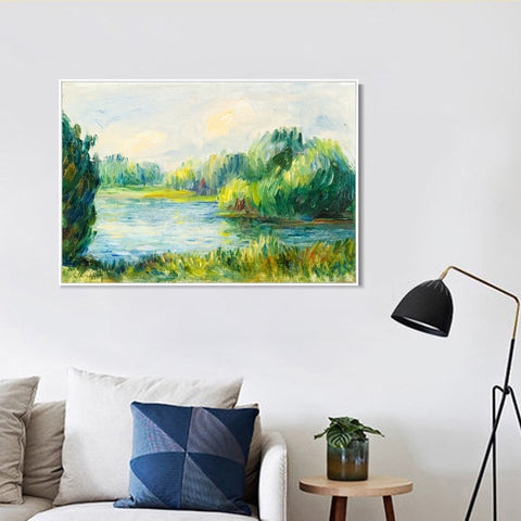 INVIN ART Framed Canvas BORD DE RIVIERE by Pierre Auguste Renoir Wall Art Living Room Home Office Decorations