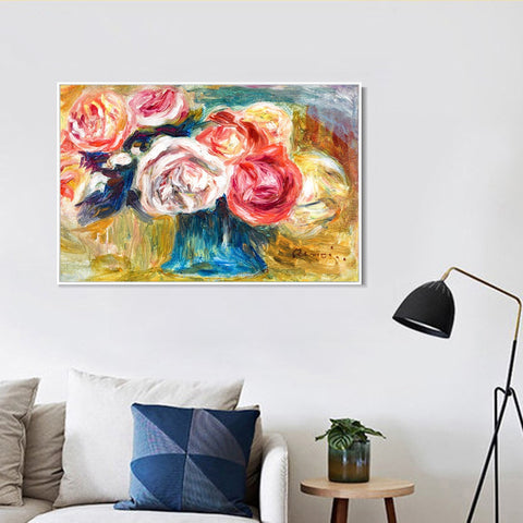 INVIN ART Framed Canvas BOUQUET DE ROSES DANS UN VASE by Pierre Auguste Renoir Wall Art Living Room Home Office Decorations