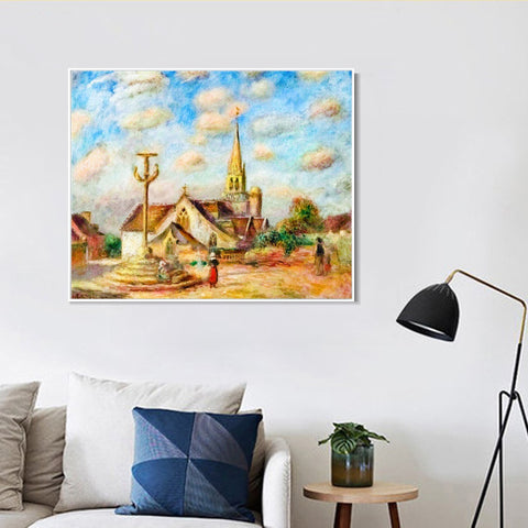 INVIN ART Framed Canvas CALVAIRE ET ÉGLISE DE NIZON by Pierre Auguste Renoir Wall Art Living Room Home Office Decorations