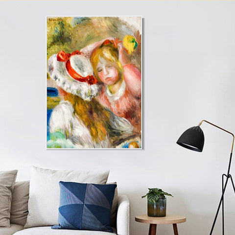 INVIN ART Framed Canvas CHAPEAU AU RUBAN ROUGE by Pierre Auguste Renoir Wall Art Living Room Home Office Decorations