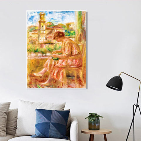 INVIN ART Framed Canvas FEMME À LA FENÊTRE AVEC SUR LE VIEUX NICE by Pierre Auguste Renoir Wall Art Living Room Home Office Decorations