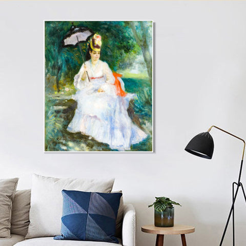 INVIN ART Framed Canvas FEMME À L'OMBRELLE ASSISE DANS LE JARDIN by Pierre Auguste Renoir Wall Art Living Room Home Office Decorations