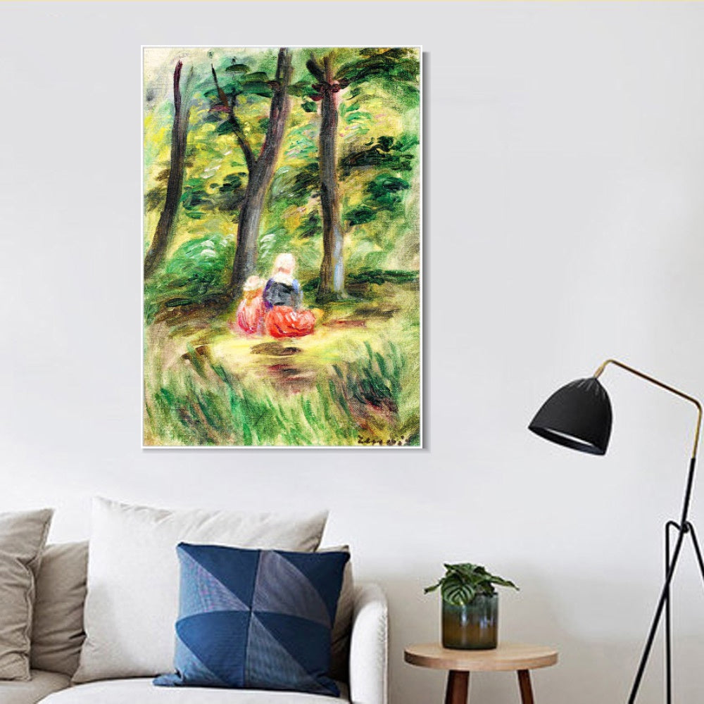INVIN ART Framed Canvas FEMME ET ENFANT DANS UN PAYSAGE by Pierre Auguste Renoir Wall Art Living Room Home Office Decorations