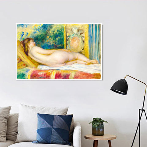 INVIN ART Framed Canvas FEMME NUE AU CANAPÉ by Pierre Auguste Renoir Wall Art Living Room Home Office Decorations