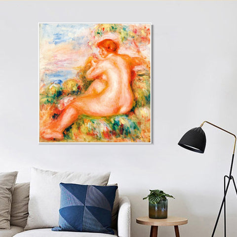 INVIN ART Framed Canvas FEMME NUE DANS UN PAYSAGE by Pierre Auguste Renoir Wall Art Living Room Home Office Decorations