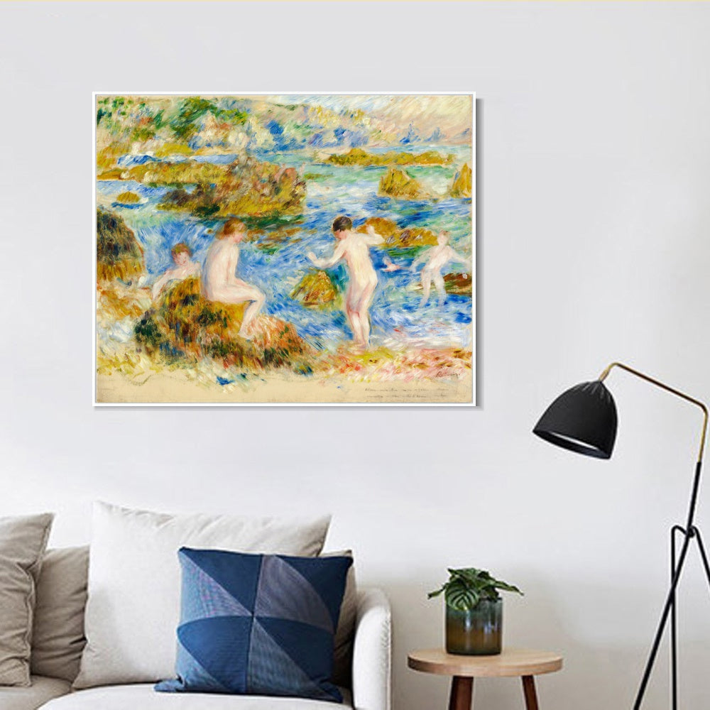 INVIN ART Framed Canvas GARCONS NUS DANS LES ROCHERS A GUERNSEY by Pierre Auguste Renoir Wall Art Living Room Home Office Decorations
