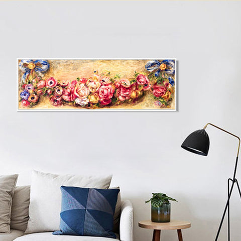 INVIN ART Framed Canvas GUIRLANDE DE ROSES by Pierre Auguste Renoir Wall Art Living Room Home Office Decorations