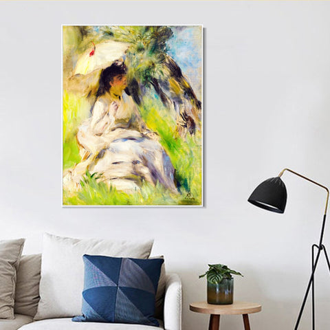 INVIN ART Framed Canvas JEUNE FEMME A L'OMBRELLE by Pierre Auguste Renoir Wall Art Living Room Home Office Decorations