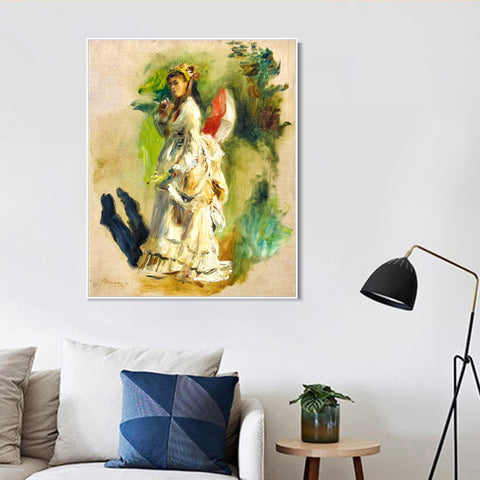 INVIN ART Framed Canvas JEUNE FEMME A L'OMBRELLE2 by Pierre Auguste Renoir Wall Art Living Room Home Office Decorations