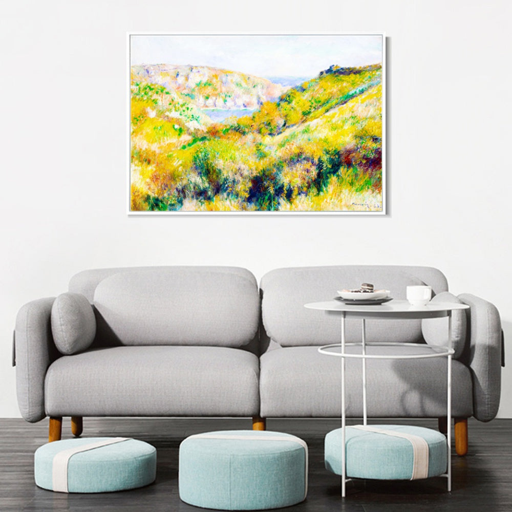 INVIN ART Framed Canvas Hills around the Bay of Moulin Huet, Guernsey by Pierre Auguste Renoir Wall Art Living Room Home Office Decorations