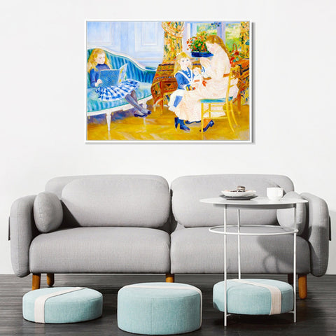 INVIN ART Framed Canvas L'après midi des enfants à Wargemont by Pierre Auguste Renoir Wall Art Living Room Home Office Decorations