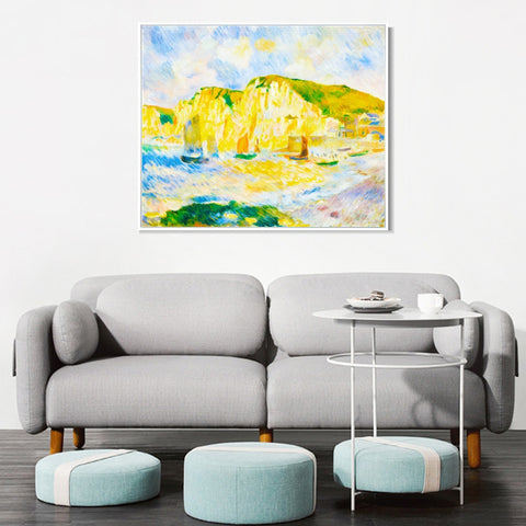 INVIN ART Framed Canvas Sea and Cliffs by Pierre Auguste Renoir Wall Art Living Room Home Office Decorations