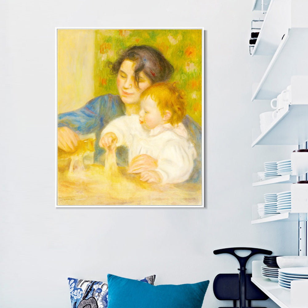 INVIN ART Framed Canvas Child with Toys - Gabrielle and the Artist's Son by Pierre Auguste Renoir Wall Art Living Room Home Office Decorations