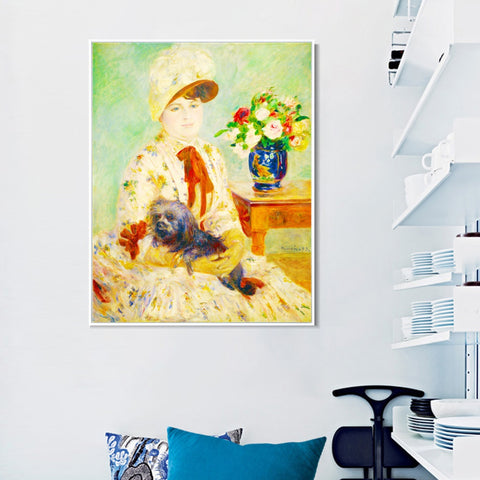 INVIN ART Framed Canvas Mlle Charlotte Berthier by Pierre Auguste Renoir Wall Art Living Room Home Office Decorations