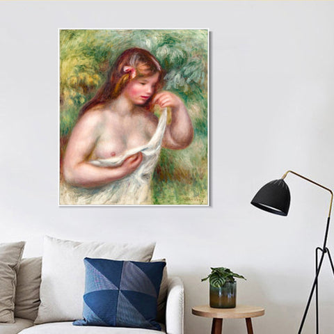 INVIN ART Framed Canvas JEUNE FEMME ARRANGEANT SA CHEMISE by Pierre Auguste Renoir Wall Art Living Room Home Office Decorations