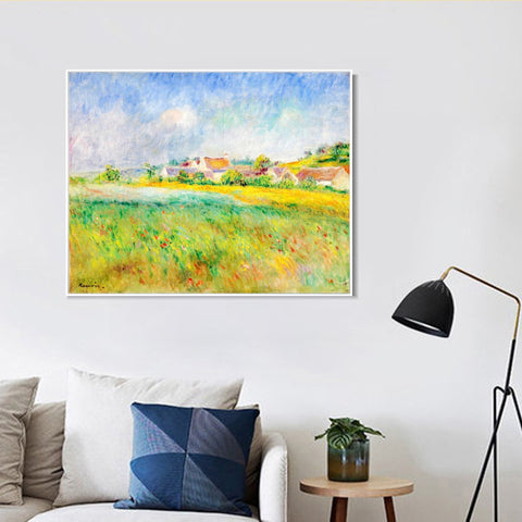 INVIN ART Framed Canvas LE VILLAGE DE BONNECOURT by Pierre Auguste Renoir Wall Art Living Room Home Office Decorations