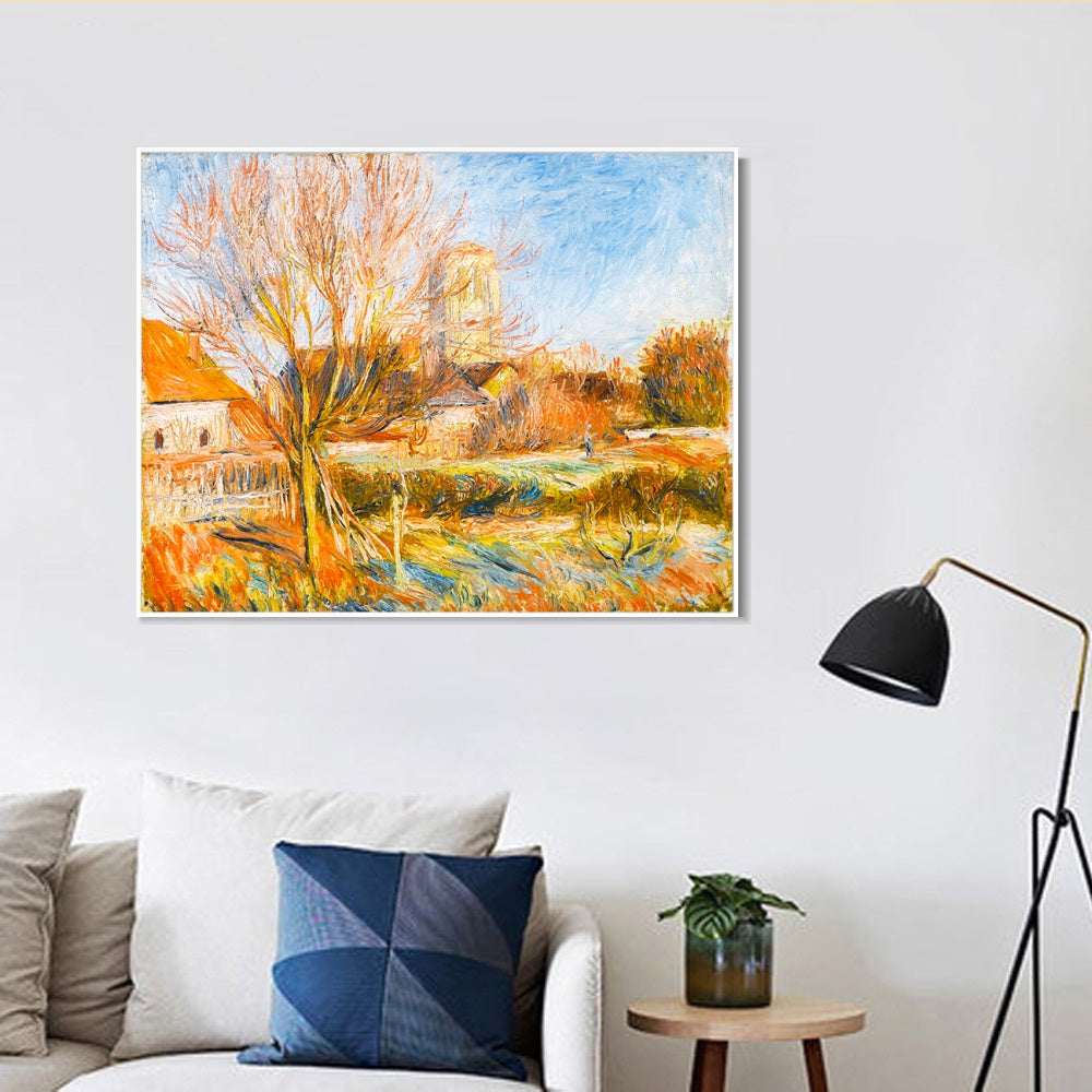 INVIN ART Framed Canvas LE VILLAGE DE BONNECOURT by Pierre Auguste Renoir Wall Art Living Room Home Office Decorations