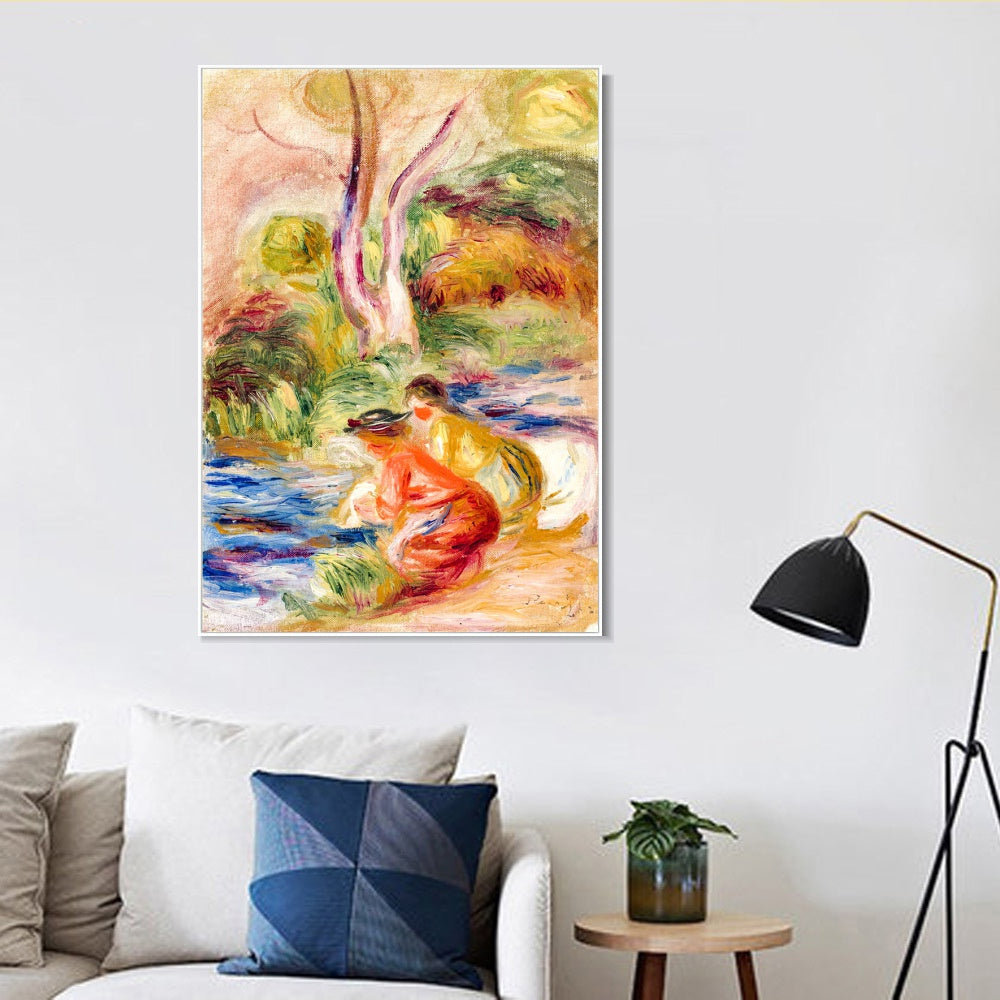 INVIN ART Framed Canvas LES LAVEUSES by Pierre Auguste Renoir Wall Art Living Room Home Office Decorations
