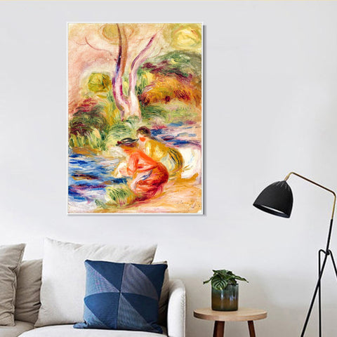 INVIN ART Framed Canvas LES LAVEUSES by Pierre Auguste Renoir Wall Art Living Room Home Office Decorations