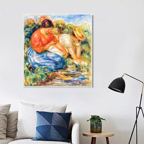 INVIN ART Framed Canvas LES PETITES LAVEUSES À CAGNES by Pierre Auguste Renoir Wall Art Living Room Home Office Decorations
