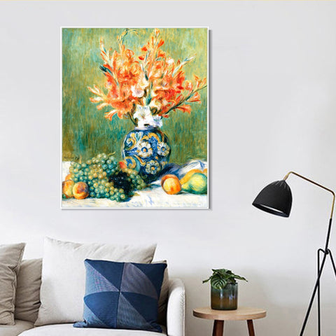 INVIN ART Framed Canvas NATURE MORTE, FLEURS ET FRUITS by Pierre Auguste Renoir Wall Art Living Room Home Office Decorations