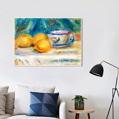 INVIN ART Framed Canvas Nature morte, trois citrons et une tasse by Pierre Auguste Renoir Wall Art Living Room Home Office Decorations