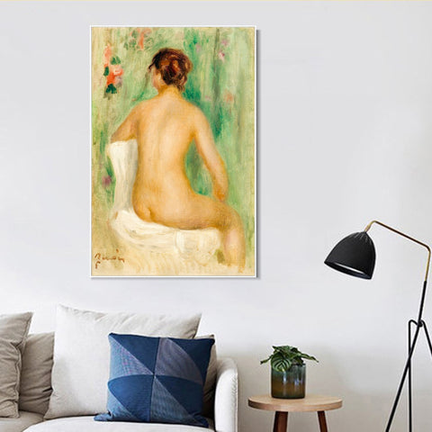 INVIN ART Framed Canvas NU ASSIS, DE DOS by Pierre Auguste Renoir Wall Art Living Room Home Office Decorations