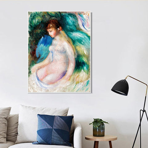 INVIN ART Framed Canvas NU ASSIS by Pierre Auguste Renoir Wall Art Living Room Home Office Decorations