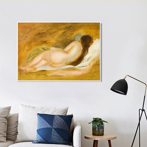 INVIN ART Framed Canvas NU COUCHÉ, VU DE DOS, SUR FOND OCRE by Pierre Auguste Renoir Wall Art Living Room Home Office Decorations