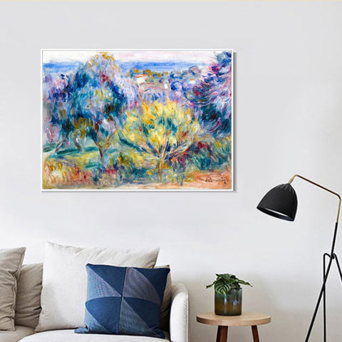 INVIN ART Framed Canvas PAYSAGE AVEC VUE SUR LA MER by Pierre Auguste Renoir Wall Art Living Room Home Office Decorations