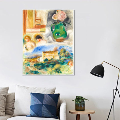 INVIN ART Framed Canvas PAYSAGE ET TÊTES DE FEMMES by Pierre Auguste Renoir Wall Art Living Room Home Office Decorations