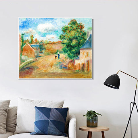 INVIN ART Framed Canvas PAYSAGE, ENTRÉE DE VILLAGE AVEC FEMME ET ENFANT by Pierre Auguste Renoir Wall Art Living Room Home Office Decorations