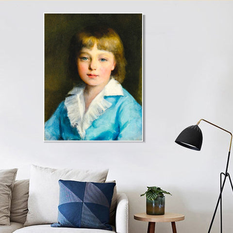 INVIN ART Framed Canvas PORTRAIT OF A BOY IN BLUE by Pierre Auguste Renoir Wall Art Living Room Home Office Decorations