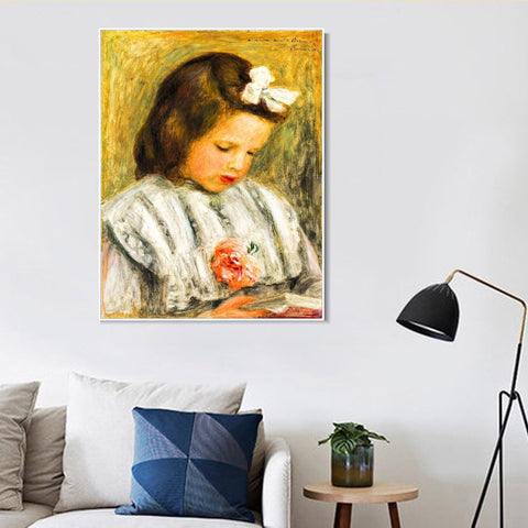 INVIN ART Framed Canvas TÊTE DE FILLETTE by Pierre Auguste Renoir Wall Art Living Room Home Office Decorations