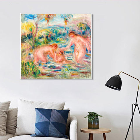 INVIN ART Framed Canvas TROIS BAIGNEUSES by Pierre Auguste Renoir Wall Art Living Room Home Office Decorations