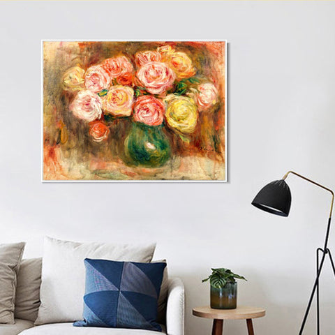 INVIN ART Framed Canvas VASE DE FLEURS 2 by Pierre Auguste Renoir Wall Art Living Room Home Office Decorations